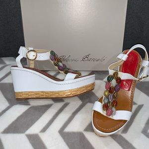 White Sandal Wedges with Colorful Beads